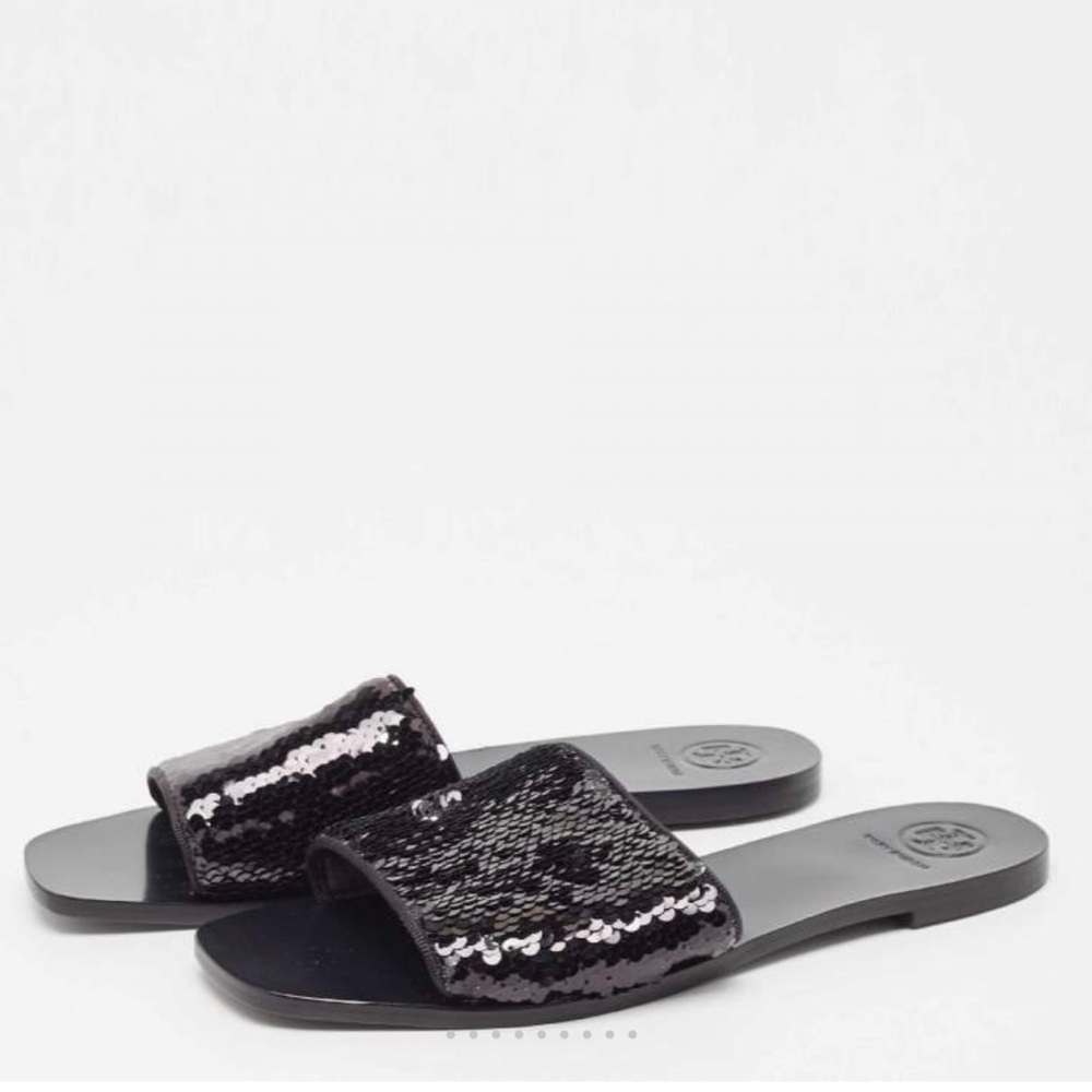 Tory Burch Carter Sequin Slide Sandals - Black